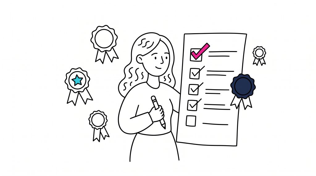 chica llenando un checklist para hacer un tramite de licitacion