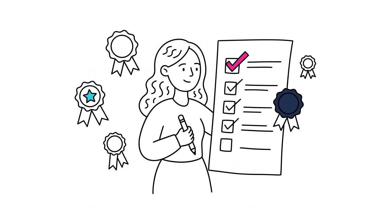 chica llenando un checklist para hacer un tramite de licitacion
